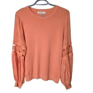 Sioni Sweater Lace Bubble Sleeve Orange Coquette Crew Neck Size Medium‎